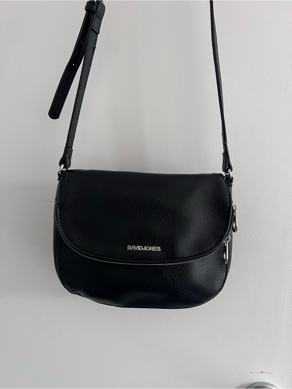 David Jones Black Faux Leather Crossbody Saddle Bag